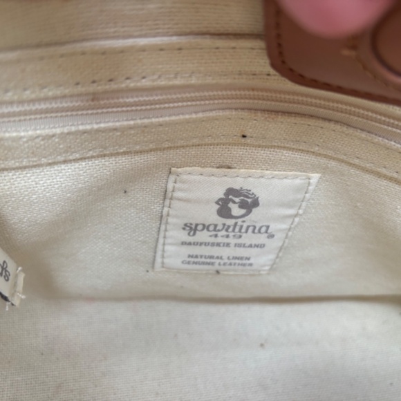 Spartina 449 Natural Linen Genuine Leather Fall Floral Satchel/Crossbody Bag - Picture 4 of 5